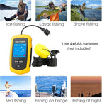 Portable Fish Finder Ice Kayak Fishing Gear Water Depth Finder Handheld Fishfinder with Sonar Transducer and LCD Display