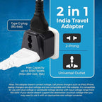 OREI US to India Plug Adapter- Type D Travel Adapter - 2 in 1 Travel Adapter for India, Nepal, Pakistan - CE Certified - RoHS Compliant - 300 Pack, Black