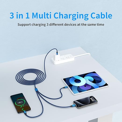 USB C Splitter Cables, Nylon Braided Multi Charging Cable, USB A to USB C Cable with 3 Type C Compatible with iPhone 16/15 Series, iPad Pro,‌ Galaxy S Series with Most Phones and More (2Pack 5FT)