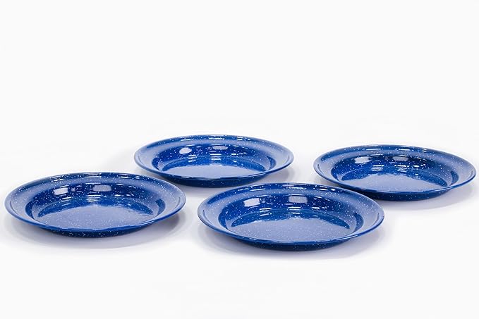 Enamelware for Camping and Backpacking - Camping Cookware Gear Essentials for Outdoor/Indoor Use and Backpacking Adventures (Made by Caddis Sports) (10 Inch Plate (4 Pack))
