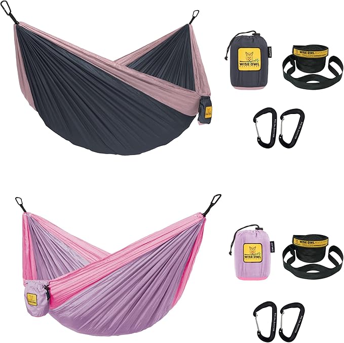 Wise Owl Outfitters Camping Hammocks Duo - Set of 2, Adults and Kids Hammock for Outdoor, Indoor, Single & Double Use w/Tree Straps - Camping Gear Essentials