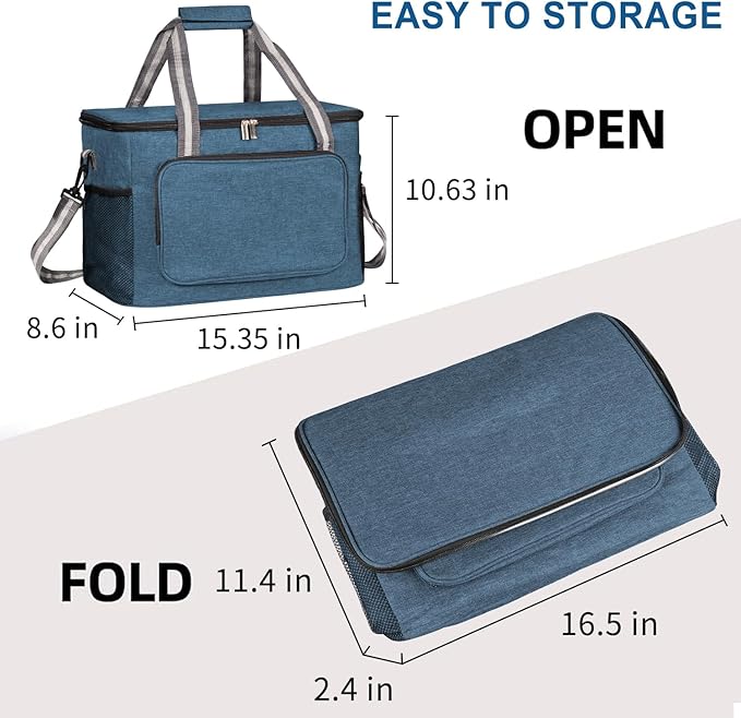 iknoe Large Cooler Bag Collapsible, 24L Insulated Bags, Leakproof Lunch Cooler Tote with Multi-Pockets for Adult Insulated Thermal Bag for Beach, Picnic, Office Work, Navy blue 36-Can