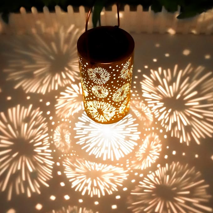 Fireworks Birthday Gifts for Women Mom Grandma Solar Lanterns Outdoor Waterproof Garden Decor Metal Hanging LED Decorative Light for Patio Yard Lawn Backyard Front Porch Gardening Gifts