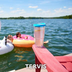 Tervis Clear & Colorful Tabletop Made in USA Double Walled Insulated Tumbler Travel Cup Keeps Drinks Cold & Hot, 24oz, Clear