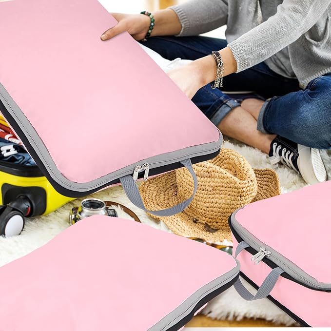 Hosuly 6 Pcs Large Compression Packing Cube Bag Travel Expandable Space Saving Organizers for Luggage Storage(Pink,17.3 x 12.6'')