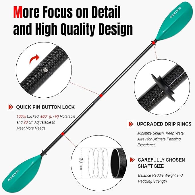 Kayak Paddle Carbon Fiber Shaft and Reinforced Nylon Blade, Adjustable Kayaking Oars, 3 Piece, 230-250 cm/90-98 Inches,210-230 cm/82-90 inches