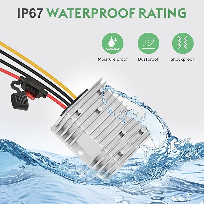 10A 120W Golf Cart DC 18V 20V 24V 36V 48V Step Down to DC 12V Converter Voltage Regulator Reducer Power Buck Converter with Fuse(Inputs 18V-58V to 12V 10A)