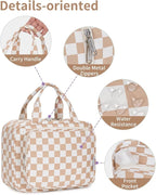 Narwey Hanging Toiletry Bag for Women Travel Makeup Bag Organizer Toiletries Bag for Travel Size Essentials Accessories Cosmetics (Light Checkerboard (Medium))