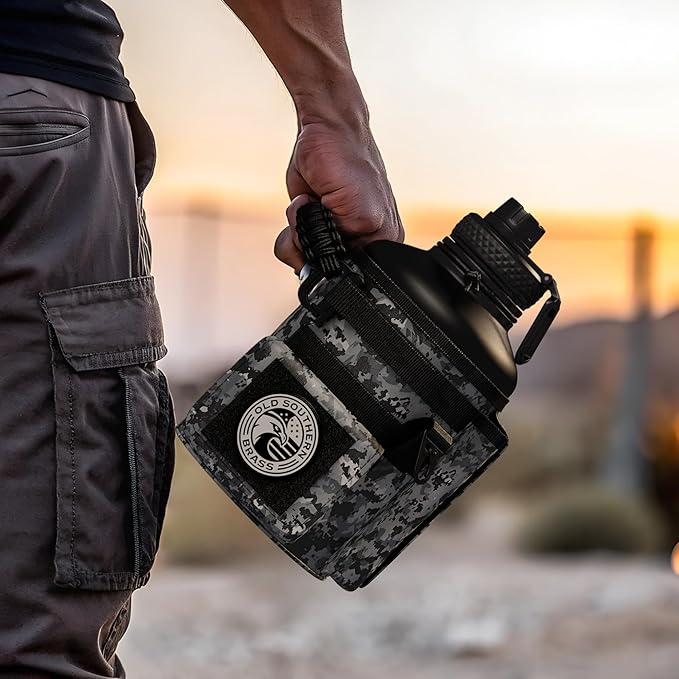 Combat Canteen - 64oz Insulated Water Bottle with Paracord Handle, Stainless Steel Water Jug with Rugged Pockets for Keys, Wallet & Phone - Black Digital