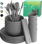 Wheatstraw Dinnerware Set For 4 - Dishwasher Microwave Plates For Heating Food - Unbreakable Wheat Straw Plates And Bowls sets - Replace Plastic Dinnerware Set - Camping Dishes Set