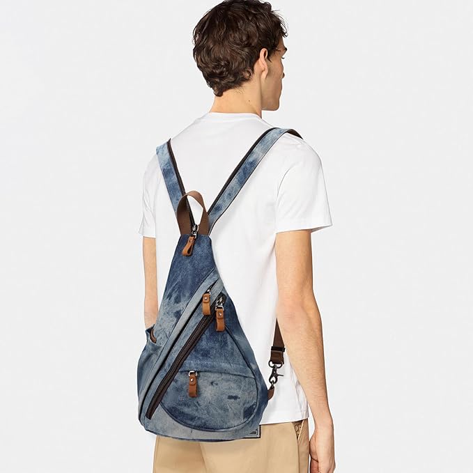 KL928 Canvas Sling Bag - Small Crossbody Backpack Shoulder Casual Daypack Rucksack for Men Women(Large Version)