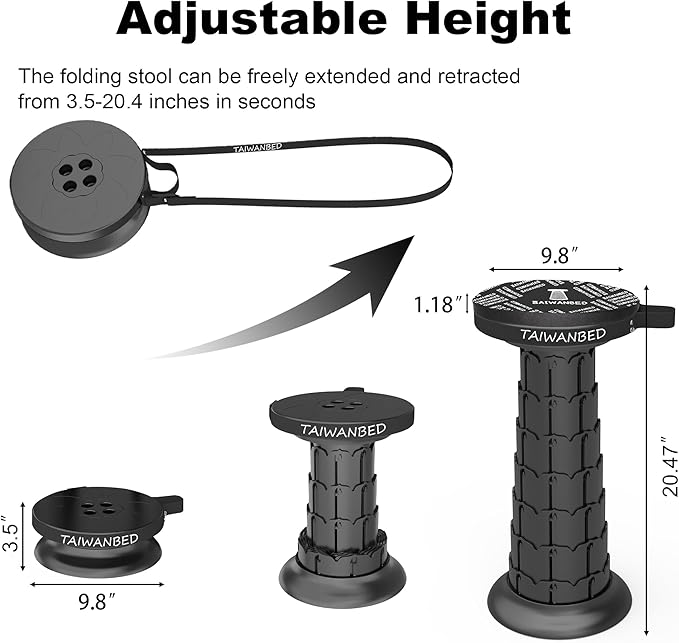2025 Upgraded Taller 52cm Collapsible Stool with Cushion,Portable Seat,Telescoping Stools,Adujstable Camping Folding Chair for Adults,Maximum Loading 550Ib for Garden Travel Fishing BBQ