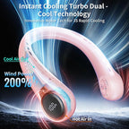 Portable Neck Fan with 6000mAh USB - Rechargeable Battery, 360° Cooling Wearable Fan, 3 Speeds, Ultra-Light Bladeless Neck Fan LED Display (Pink)