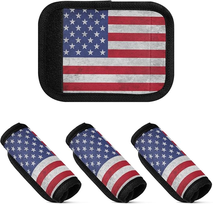 2Pcs Luggage Handle Wrap Suitcase Identifier Handle Covers Tags Soft Travel Bags Luggage Handle Gripper Accessories for Airplane Flying USA Flag