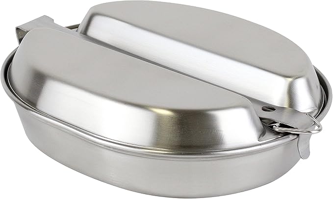 Mastiff Gears® 304 (18/8) Stainless Steel (FDA Compliant) USGI Type Mess Kit, Revived Plate Set, Army Mess Kit with Utensils & Pouch for Outdoor Camping Hiking Picnic BBQ Beach