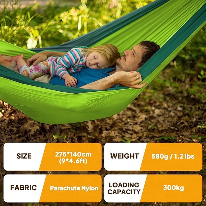 NATUREFUN Ultra-Light Travel Camping Hammock | 300kg Load Capacity,Breathable,Quick-Drying | 2 x Premium Carabiners,2 x Nylon Slings Included | Outdoor Indoor Garden