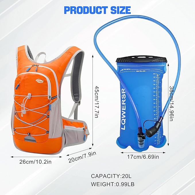 Hydration Backpack 20L Lightweight Breathable Water Backpack with 2L Water Bladder, Adjustable Chest Straps Running Hydration Vest for Cycling, Hiking, Climbing