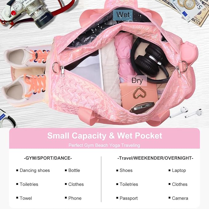Gym Travel Duffle Bag for Girls - Gymnastics Sports Dance Bag with Shoe Compartment & Wet Pocket Starry Sky Kids Travel Bag Teens Weekender Sleepover Carry On Bag