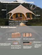 Cotton Canvas Tent Bell - Yurts Breathable and Windproof,Glamping for 6/8/10Person Family Camping