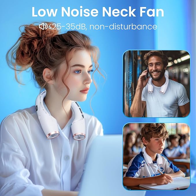 Portable Neck Fan, 8000mAh 18Hrs Long-Lasting, Hands Free 360° Cooling, 3-Speed LED Display, Adjustable to Wear, Quiet Rechargeable Personal Fans for Office/Travel/Outdoor Gift for Women Men