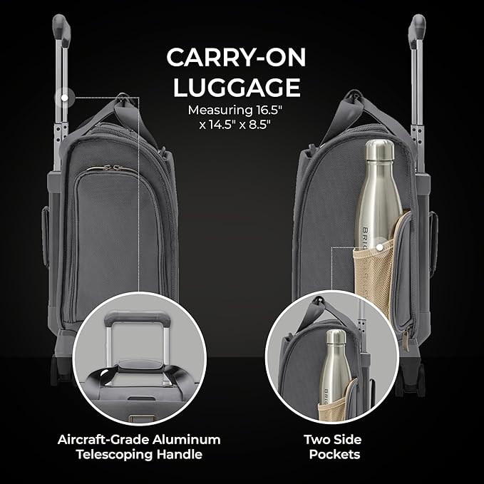 Briggs & Riley Cabin Spinner - Carry On Luggage for Travel, Suitcases with Wheels, Softside Rolling Bag for Men & Women, Fits Under Plane Seat, Interlocking Handle - Baseline Collection, Steel Gray