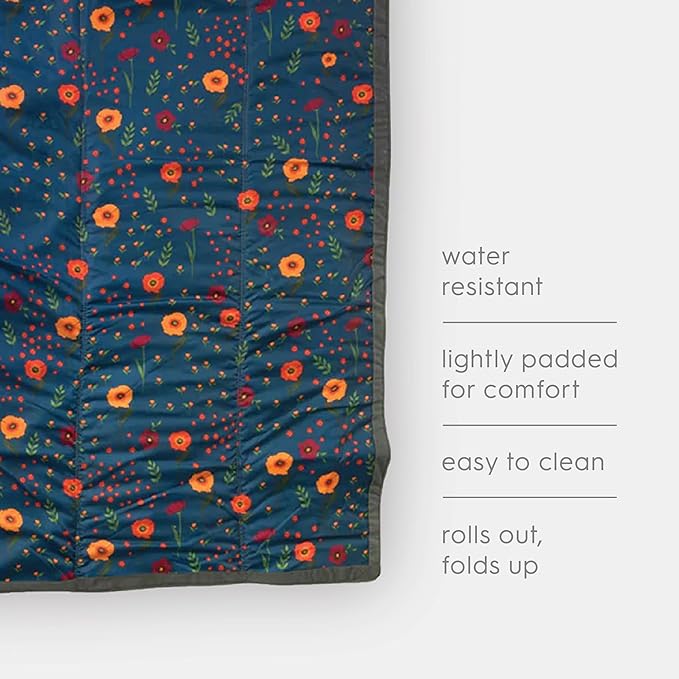 Little Unicorn 5'x7' Outdoor Family Picnic & Beach Blanket | Durable & Water-Resistant Fabric | Compact Fold & Easily Wipes Clean | Zipper Pocket (Midnight Poppy)