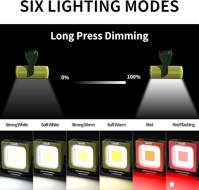 WARSUN Camping Light,Lightweight LED Camping Light,Long Lasting,Multi Lighting,Rechargeable Type C,Magnetic,Hanging,Outdoor,Hiking,Camping (Light Green)