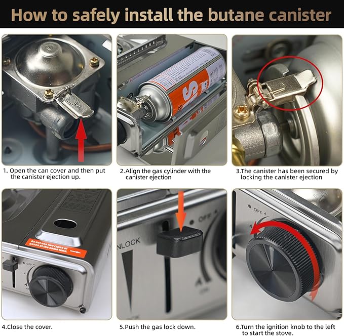 1-Burner Butane Camping Stove with Windblocker,10000 BTU Portable Camp Gas Stove for Outdoor Cooking,Camping,Tailgating, Stainless Steel Single Burner with Carry Case
