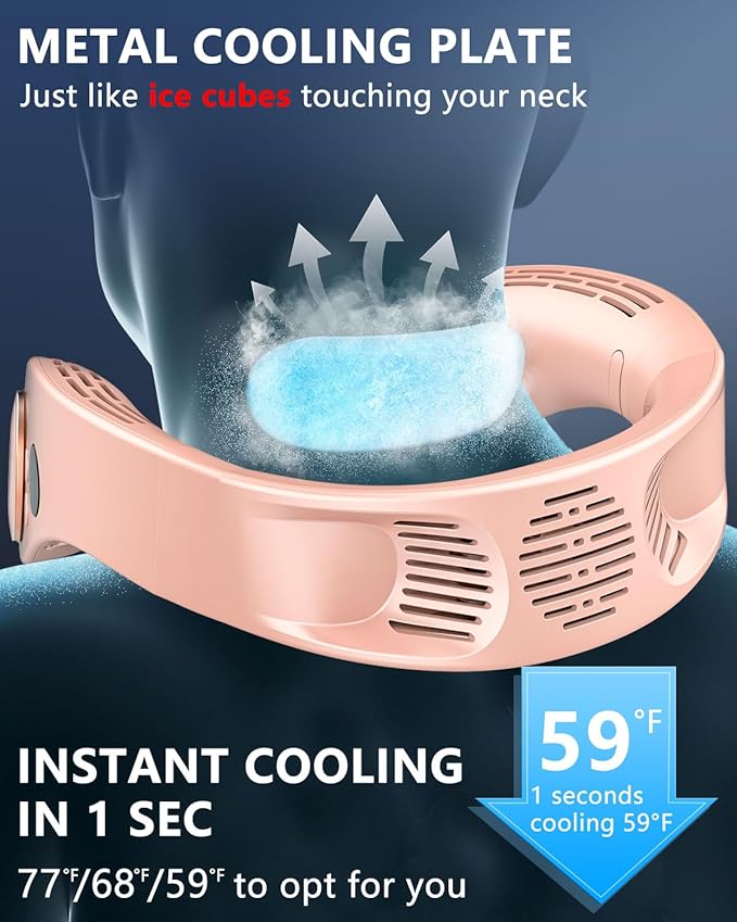 Personal Air Conditioner Neck Fan,Cordless Battery Operated Metal Cooling Plate AC,Tiny Cooler Fan Around Your Neck,Cordless Noiseless Long Life Breeze Quiet Fans Unit for Travel,Outdoor,Sports Pink