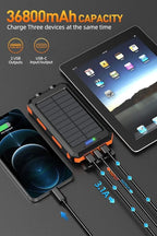 Power Bank,Solar Charger,36800mAh 5V3.1A QC 3.0 Dual 2 USB Port Built-in Powerful Flashlight IPX7 Waterproof Dustproof Shockproof(Orange)
