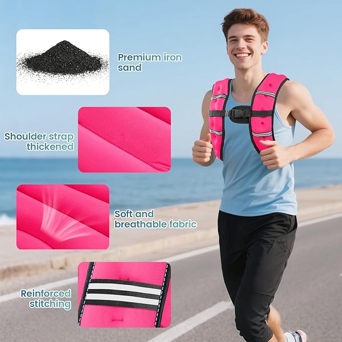 Weighted Vest, 8lb/12lb/16lb/20lb/25lb/30lb Weight Vest with Two Adjustment Straps for Men Women, Weight Vests with Reflective Stripe for Strength Training, Running, Jogging, Walking
