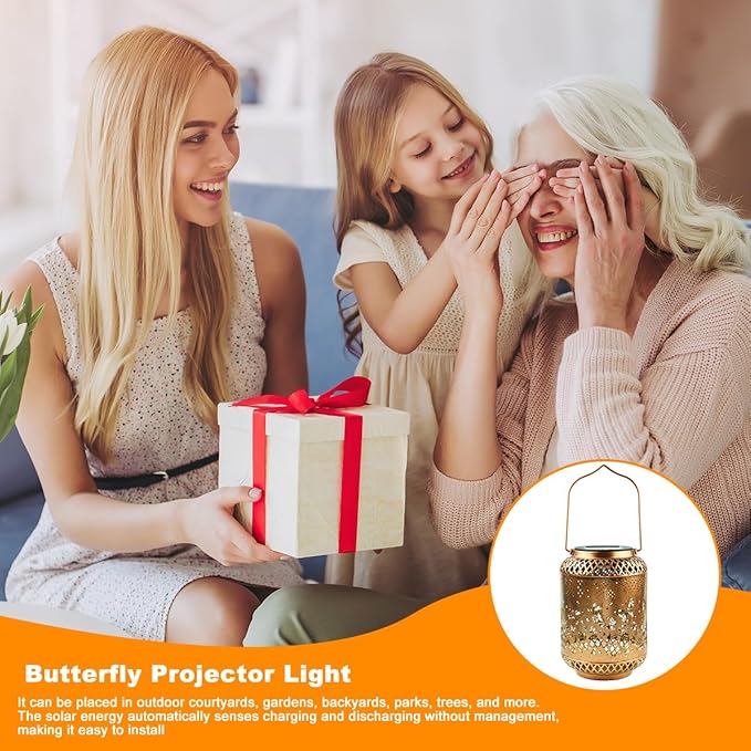 Butterfly Solar Lanterns Outdoor Waterproof Women Birthday Gifts for Mom Grandma Sister Garden Decor Metal Hanging Solar Lights for Yard Patio Backyard Lawn Porch Decorations