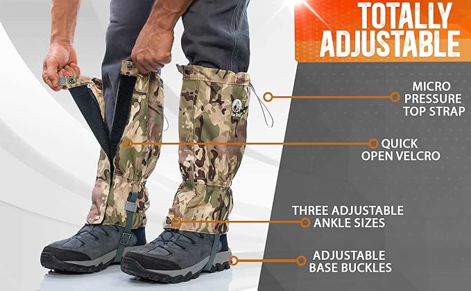 Pike Trail Adjustable Leg Gaiters - Lightweight, Waterproof - Leg Guards for Men & Women - Hiking Essentials Ideal for Hunting, Trekking & Fishing - 1 Pair