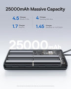 Baseus 25000mAh Power Bank, 140W Laptop Portable Charger with Dual Built-in USB-C Cables, PD3.1 Fast Charging Battery Pack for MacBook Pro/Air, iPhone 17/16/15/14, Galaxy S24, Steam Deck, iPad
