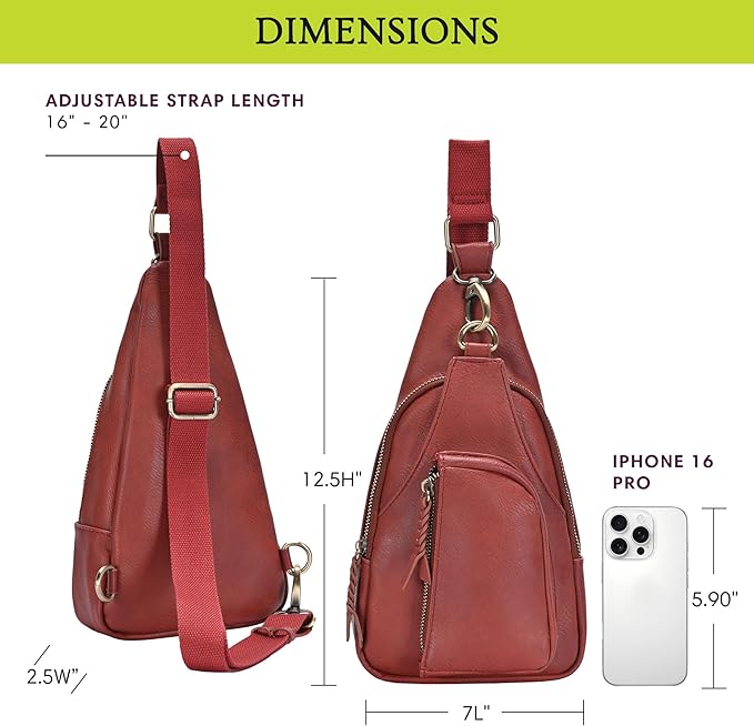 Antik Kraft Tasha Crossbody Sling (Cognac) | Vegan Leather Crossbody Bag for Women with 16-20" Strap | Sling Bags for Women with Durable Antique Brass Hardware | 7in x 2.5in x 12.5in |