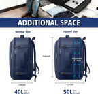 Travel Backpack, Extra Large 50L Flight Approved Carry on Backpack, Expandable Waterproof Business Suitcase Daypack Big Bag Fits 18.4 Inch Laptop, Blue