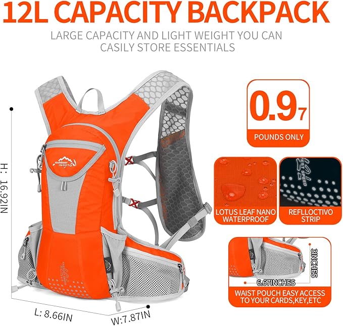 Hydration Pack Backpack, Lightweight Water Backpack with 2L Leakproof Hydration Bladder Daypack for Men Women,Running Hydration Vest for Outdoor Trail
