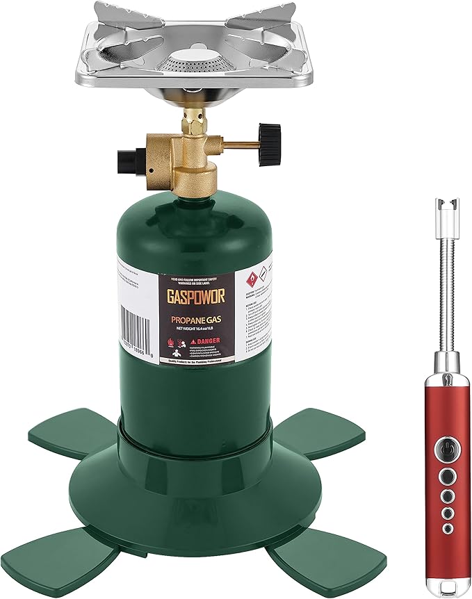 Propane Cylinder Top Stove with Adjustable Burner, Portable Camping/Backpacking Cooker 10000BTU,Camping Stove Propane,Single Burner Propane Stove,Camp Gas Stove with a USB Ligther (Fuel not included)