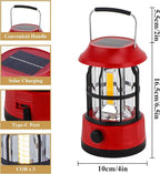 TRIROCKS Set of 2 LED Solar Camping Lantern Dimmable Rechargeable Lantern IPX3 Water-Resistant Portable Emergency Lights Outdoor Camping Lights for Camping Home Power Outage Hurricane Hiking (Red)