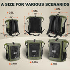 Waterproof Backpack Dry Bag 35L/55L/85L – Heavy Duty Roll-Top Hiking Backpack for Travel, Kayaking, Boating, Camping, Rafting and Fishing