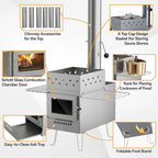 Sauna Hot Tent Stove, Portable Wood Burning Stove for Outdoor Camping with Chimney Pipe for Dry Sauna, Cooking for Family and Friends, Upgraded Heat Concentration System with Sauna Stones Basket