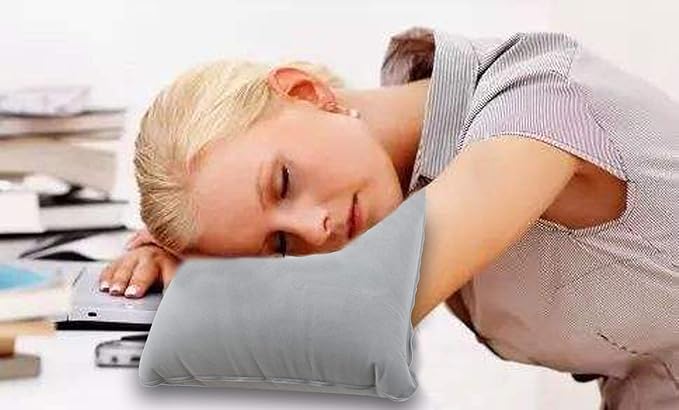 2 Pack Ultralight Inflatable Pillow Small Squared Flocked Fabric Air Pillow for Beach Hiking,Camping,Traveling,Napping,Desk Rest,Neck &Lumbar Support(Gray)