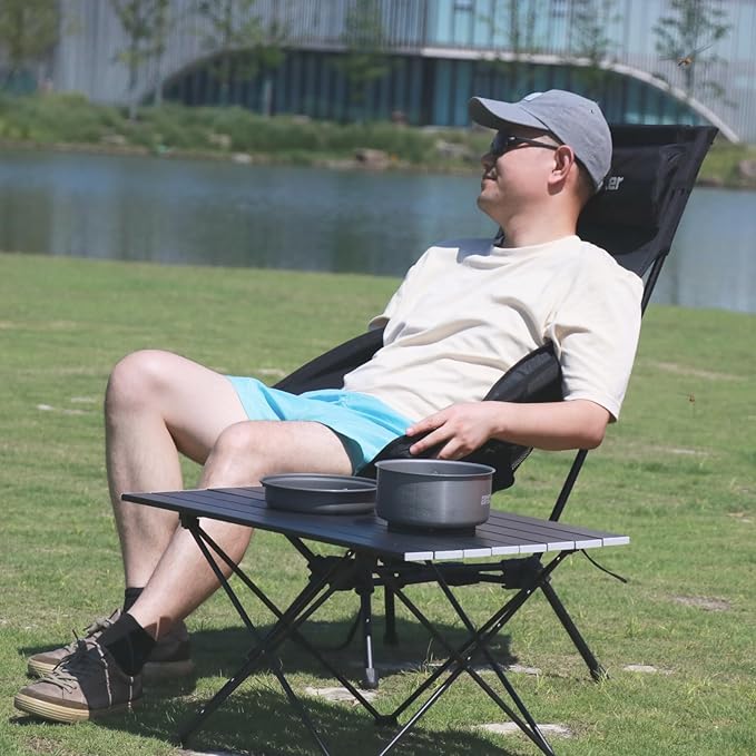 Wildhiker Portable Compact Folding Camping Chairs – Lightweight High Back with Pillow, Deep Recline, ArmPads, Side Pockets-for Motorcycle, RV, Backpacking,Travel，Festival – Black