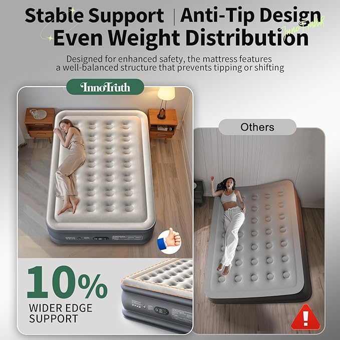 InnoTruth Air Mattress Full with Built in Pump, Inflatable Blow up Mattress, 18" Raised Colchones Inflables Air Bed for Guests & Home, Ideal for Home Use and Outdoor Camping, 600lb Weight Capacity
