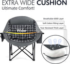 Oversized Camping Chairs for Adults - Heavy Duty Padded Outdoor Folding Lawn XL Camp Chair with Cup Holder Cooler Pockets for Outside Sports Beach Fishing Garden Portable Supports 500lbs, Grey