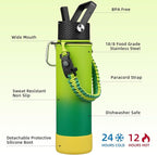 BJPKPK 27oz Insulated Water Bottles with 3 Lids, Paracord Handle & Non-slip Boot,Metal Water Bottle with Straw, BPA Free Leak Proof Thermo, Tumblers,Bamboo Grove