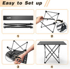 Folding Camping Table, Ultralight Aluminum Folding Beach Table with Carry Bag, Portable Camping Table Foldable for Outdoor Cooking, Camping, Picnic, Travel (Black Medium 22")