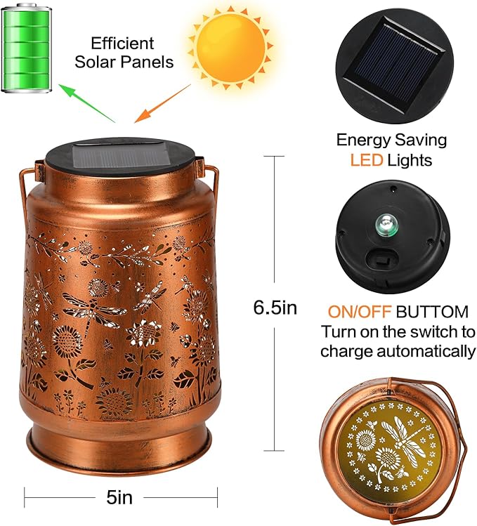 Solar Lanterns Outdoor Waterproof Garden Decor, Metal LED Garden Light,for Yard, Patio, Lawn, Tabletop, Pathway, Landscape,Walkway, Terrace, Balcony(Dragonfly)