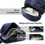 Hoedia Sports Drawstring Backpack - String Swim Gym Bag with Shoes Compartment and Wet Proof Pocket for Women/Men (Navy Blue)