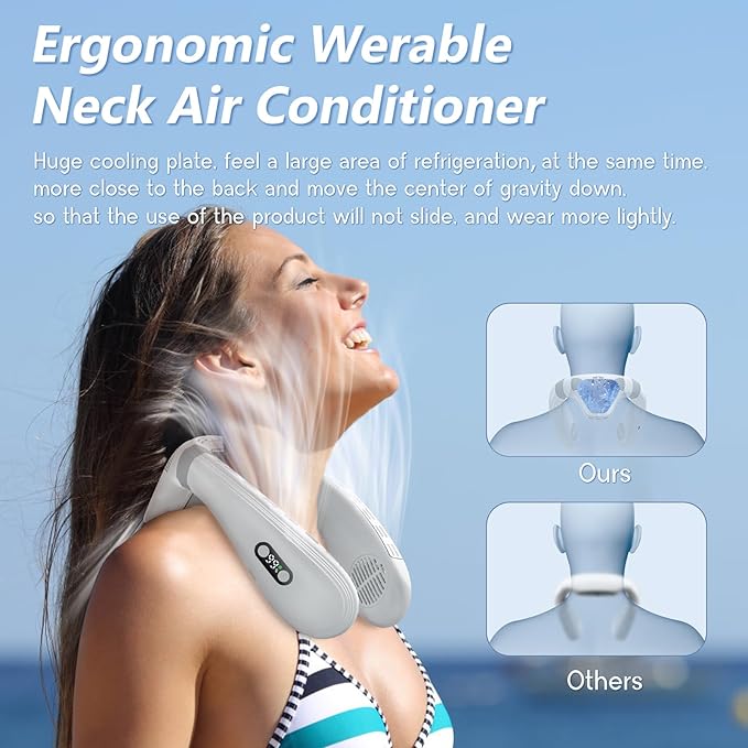 Neck Air Conditioner Fans That Blow Cold Air Cooling Device Wearable Fan, 5200mAh Battery Operated Rechargeable Personal Fan, 3+3 Speeds Perfect for Women Men
